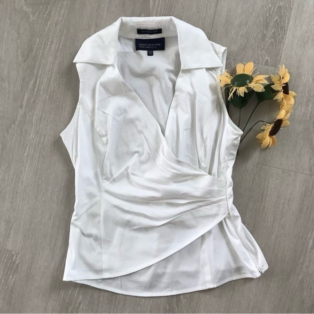 Jones New York Wrap Sleeveless White Cotton Top Size Petite Large